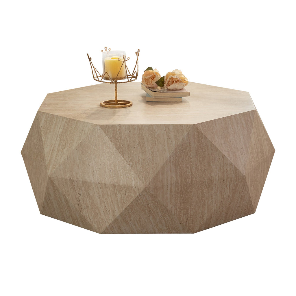 Modern Farmhouse Coffee Table Drum Coffee Table, American Natural Retro Style Coffee Table for Office, Dining Room and Living Room