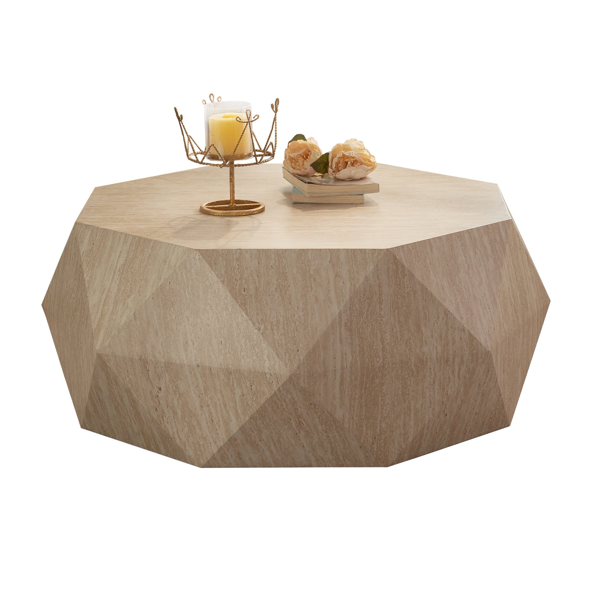 Modern Farmhouse Coffee Table Drum Coffee Table, American Natural Retro Style Coffee Table for Office, Dining Room and Living Room