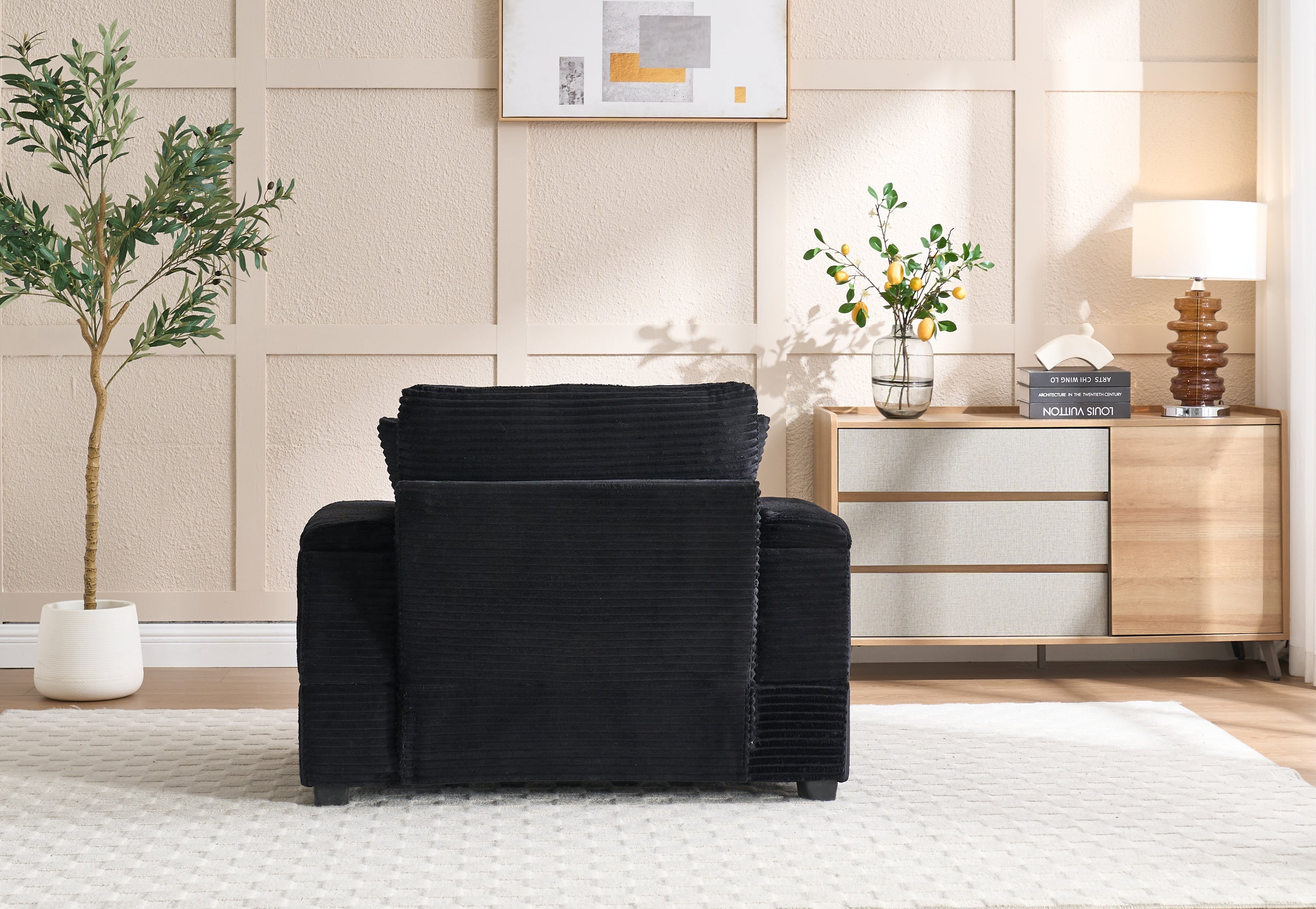 [VIDEO/New]Corduroy Upholstered Chaise Lounge Sofa with Handrail storage,Movable ottoman,Cupholders,Detachable Cushions Deep Seat for Living Room Office,5 colour,Wide stripe corduroy