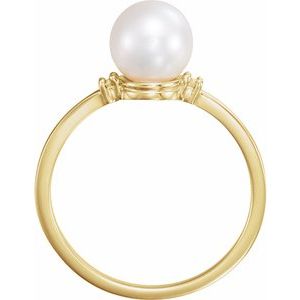 14K Yellow Gold Cultured White Freshwater Pearl & .025 CTW Natural Diamond Ring