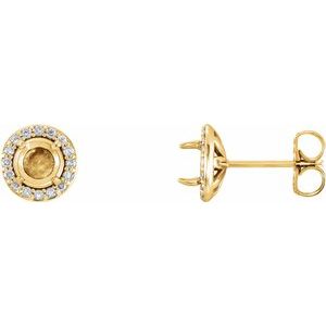 14K Yellow Gold 4 mm Round 1/10 CTW Natural Diamond Semi-Set Halo-Style Earrings