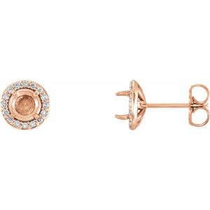 14K Rose Gold 4.5 mm Round 1/6 CTW Natural Diamond Semi-Set Halo-Style Earrings