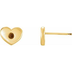 14K Yellow Gold 2 mm Round Gypsy-Set Heart Earring Mounting