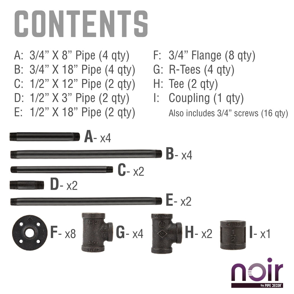 Noir Black H Desk by PIPE DECOR