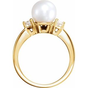 14K Yellow Gold Cultured White Akoya Pearl & 1/4 CTW Natural Diamond Ring