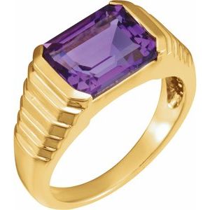 14K Yellow Gold 8x6 mm Emerald Natural Amethyst Ring