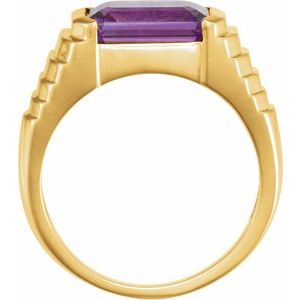14K Yellow Gold 8x6 mm Emerald Natural Amethyst Ring
