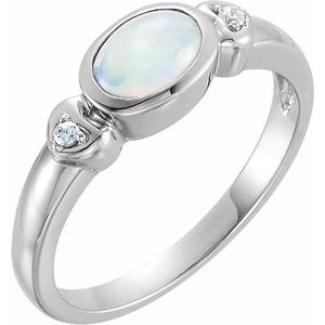14K White Gold Natural 
White Opal & .03 CTW Natural Diamond Ring