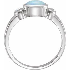 14K White Gold Natural 
White Opal & .03 CTW Natural Diamond Ring