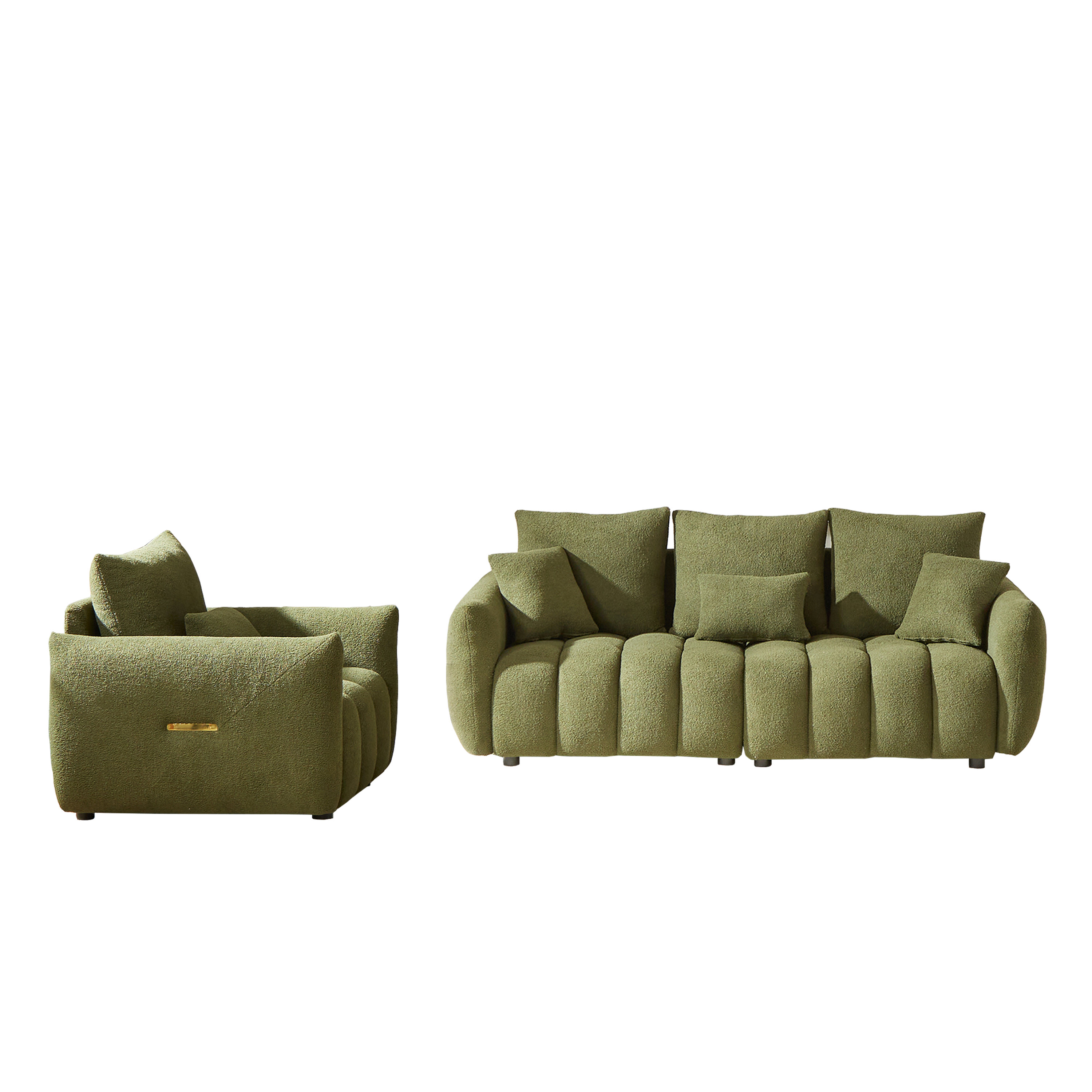 3 Seater + 1 Seater Combo Sofa Modern Living Room Sofa, Teddy Sofa, Wooden Frame, 4 Cushions, Apartment Sofa Furniture