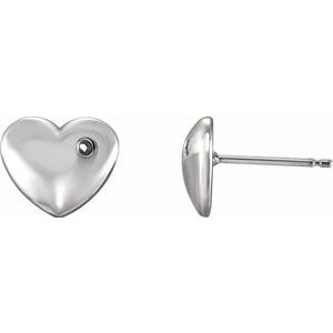 14K White Gold Left Puffed Heart Earring Mounting