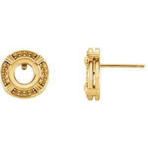14K Yellow Gold 7 mm Round Cabochon Halo-style Earring Mounting