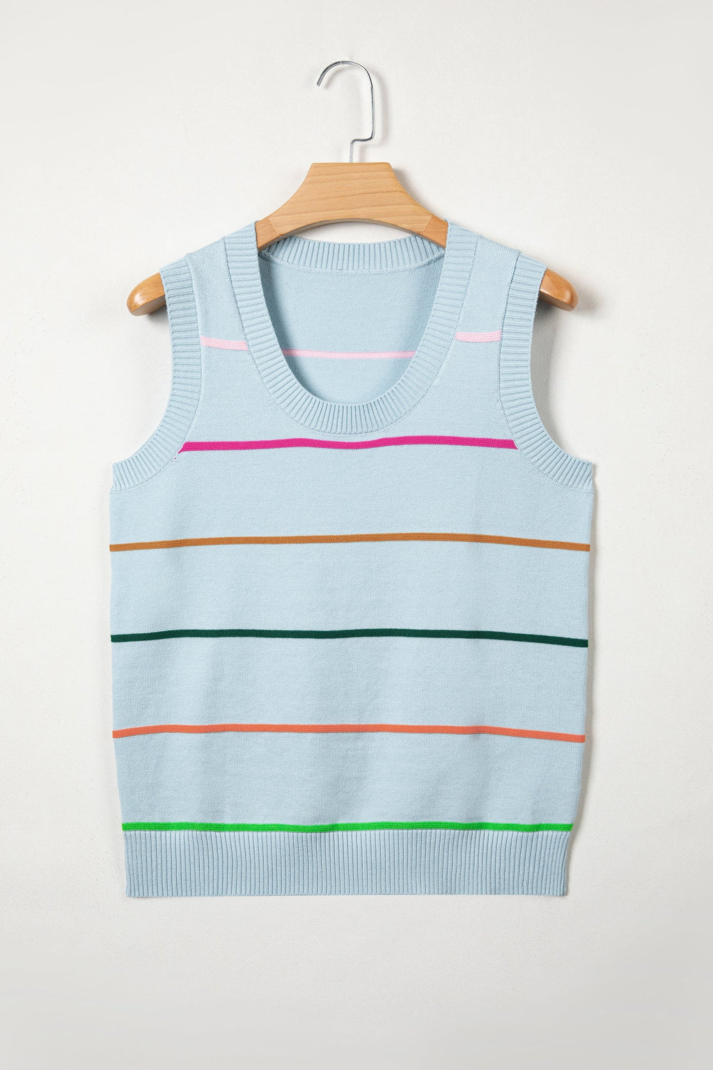 Stripe Ribbed Trim Sleeveless Sweater Knit Tank