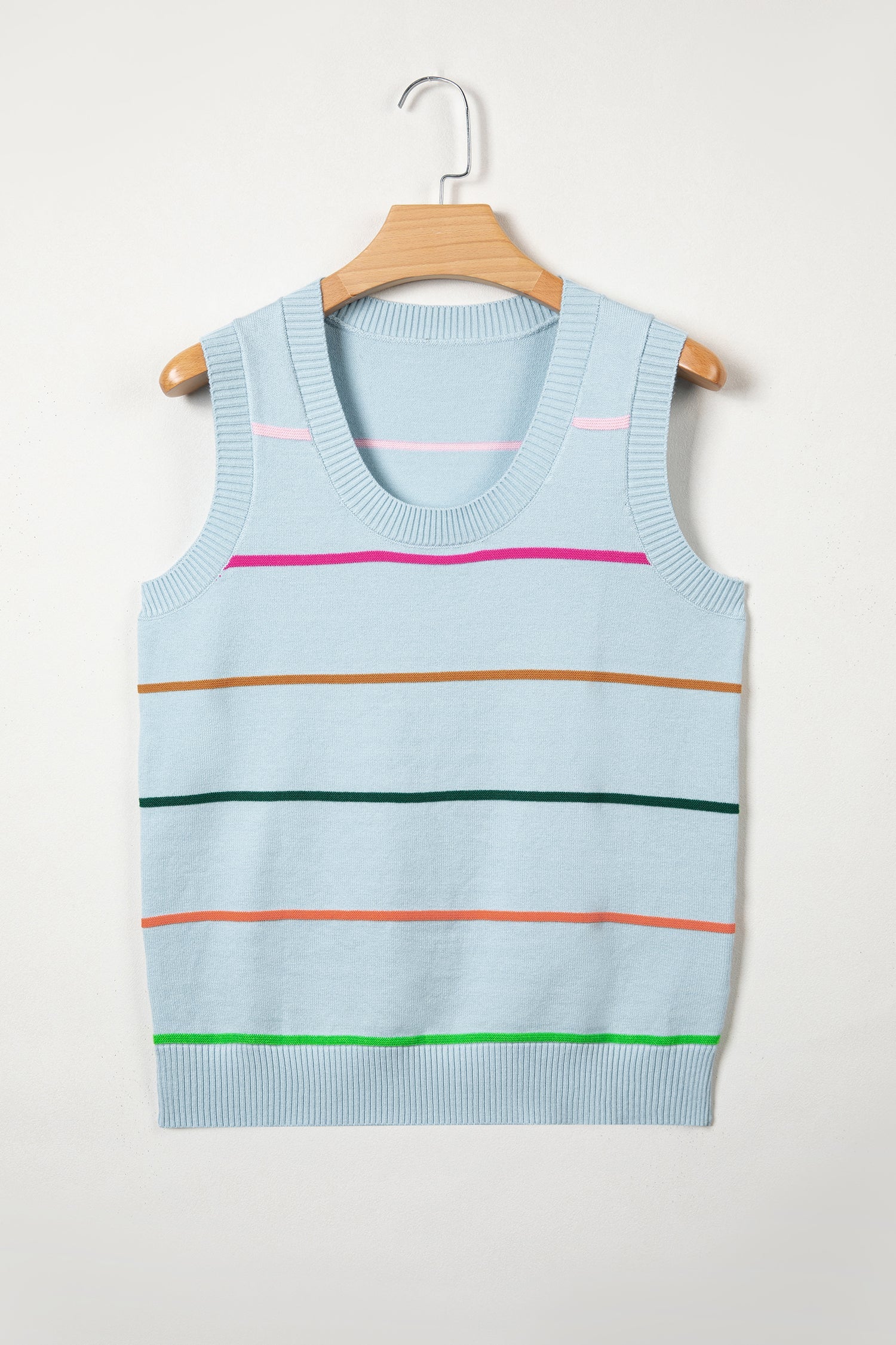 Stripe Ribbed Trim Sleeveless Sweater Knit Tank