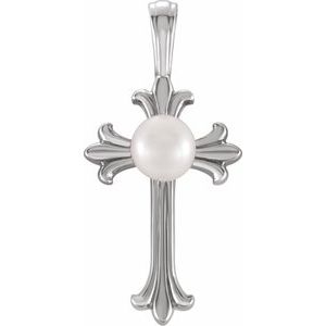 Sterling Silver Cultured White Freshwater Pearl Cross Pendant