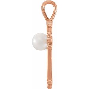 14K Rose Gold Cultured White Freshwater Pearl Cross Pendant