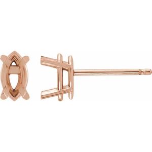 14K Rose Gold 8x4 mm Marquise 4-Prong Stud Earring Mounting