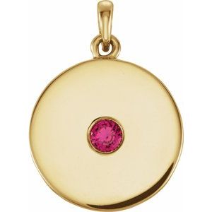 14K Yellow Gold Natural Ruby Disc Pendant