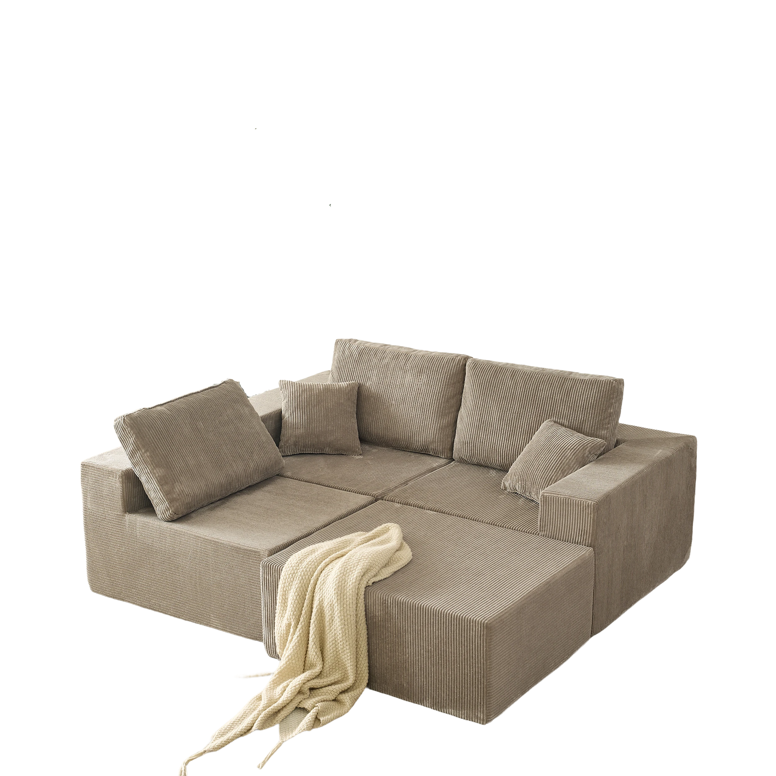 110' Cloud Modular Sectional Sofa,Boneless Couch, No Assembly, 3 seater with Ottoman & 2 Pillows, Perfect for Living Rooms and Bedrooms  grey