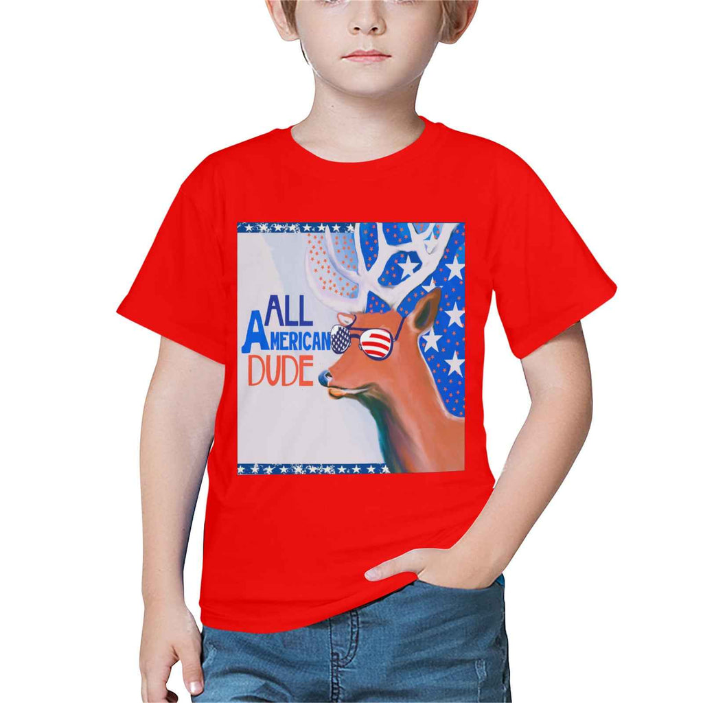 Boy's All American Dude with Deer Red T-shirt