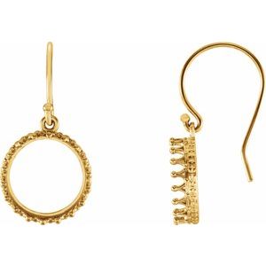 14K Yellow Gold 10 mm Round Cabochon Crown Earring Mounting