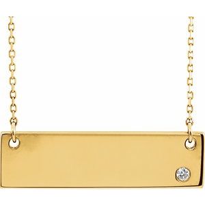 18K Yellow Gold-Plated Sterling Silver .03 CT Natural Diamond Engravable Bar 17" Necklace