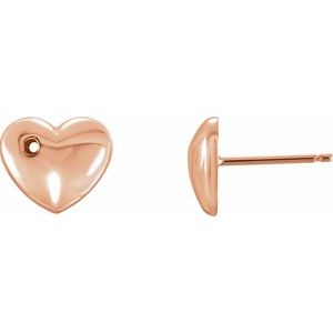 14K Rose Gold Right Puffed Heart Earring Mounting