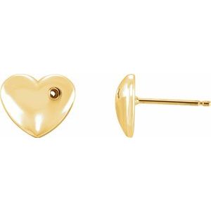 14K Yellow Gold Left Puffed Heart Earring Mounting