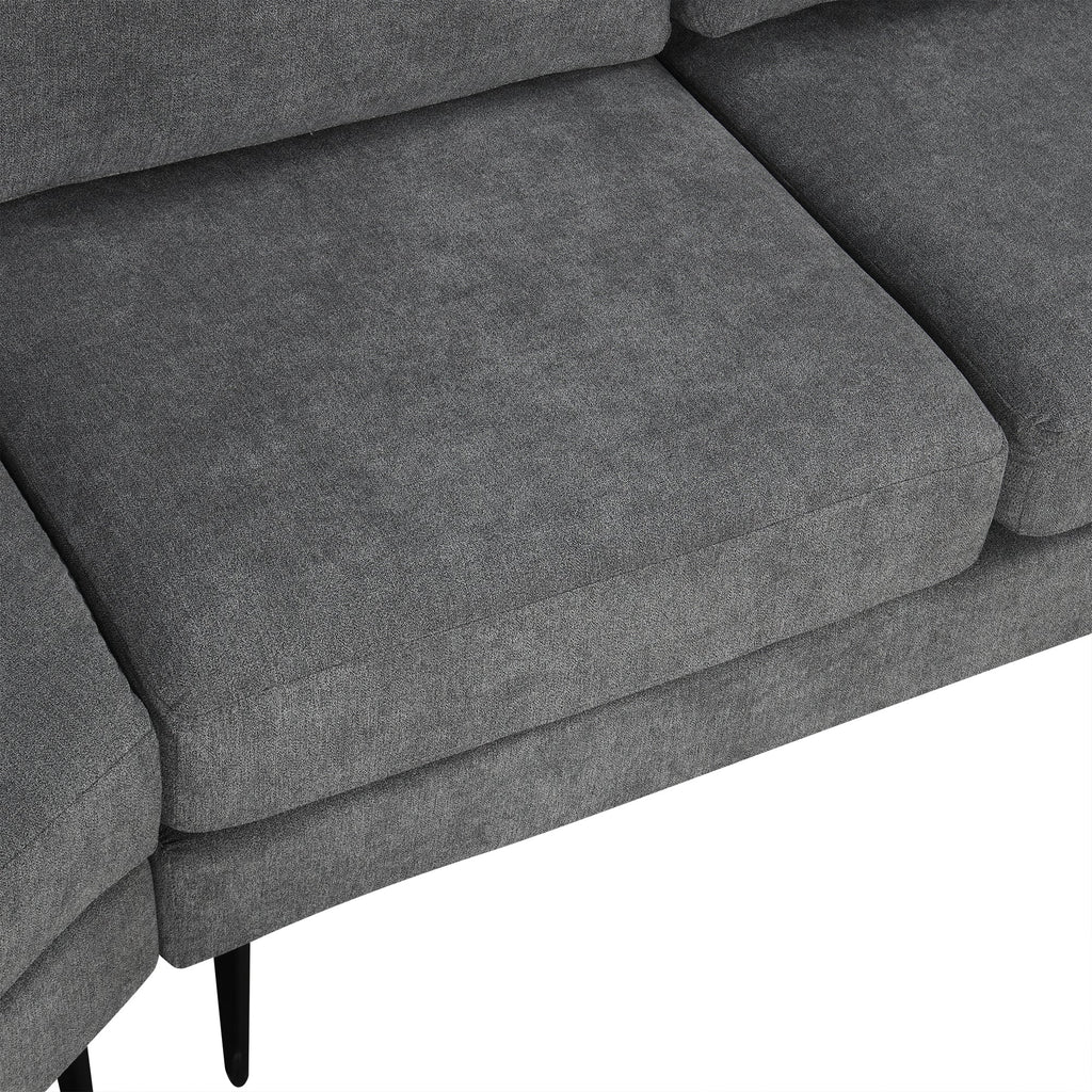 111' Upholstered 3-seater Sofa Curved Sofa Couch with Two Printed Pillows for Living Room, Dark Gray