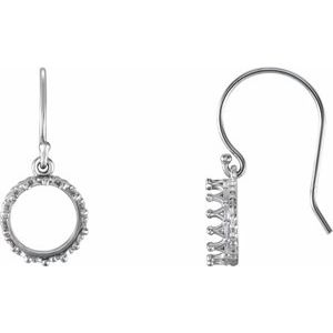 14K White Gold 8 mm Round Cabochon Crown Earring Mounting