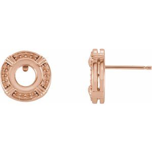 14K Rose Gold 7 mm Round Cabochon Halo-style Earring Mounting