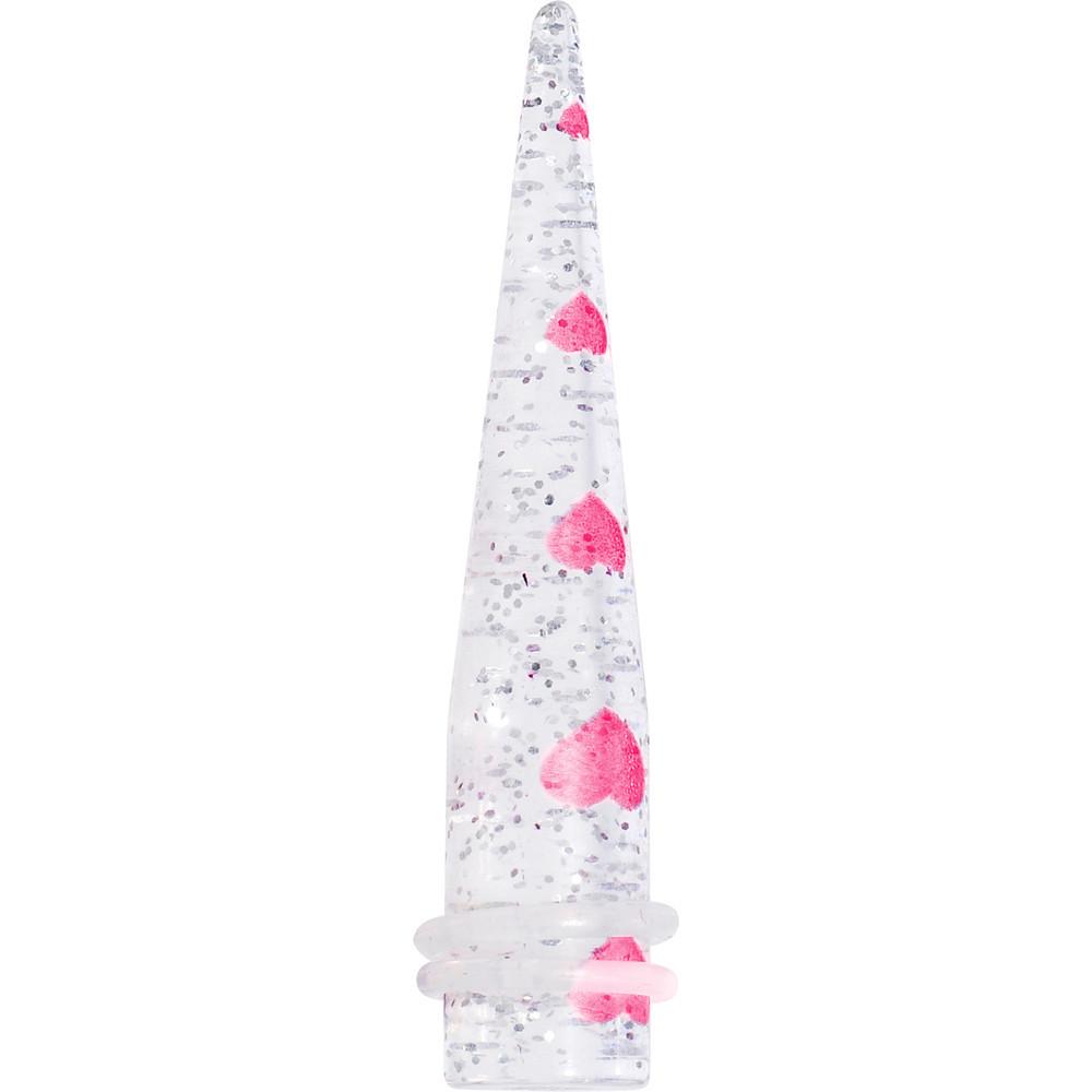 Clear Acrylic Glitter Pink Heart Confetti Taper 8G to 16mm