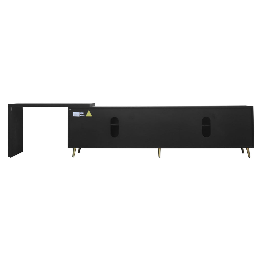 70'-90' Extendable TV Cabinet, Modern Entertainment Center with Storage and Adjustable Shelves, Lacquered and Real Wood Veneered TV Console for Living Room, Hallway, Entryway, Black