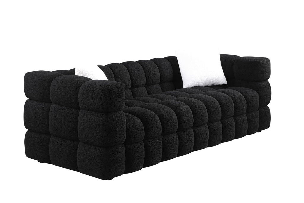 84.3 length ,35.83' deepth ,human body structure for USA people,  marshmallow sofa,boucle sofa ,black color,3 seater