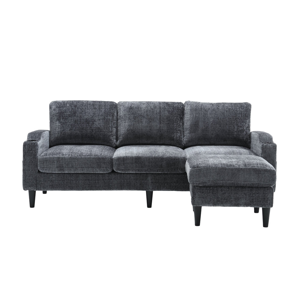 UNITED  WE WIN Sofa for three, solid wood frame, Chenille fabric, side pocket, with two cup holders, footstool with storagestorage sofa /Living room sofa cozy sectional  sofa