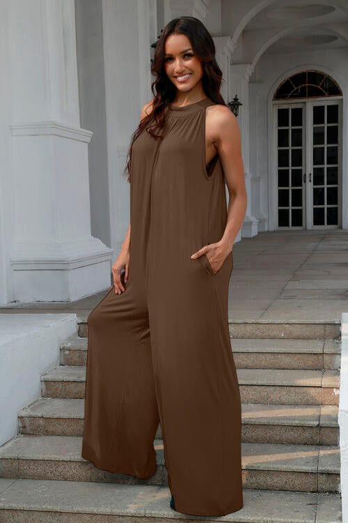 Double Take Tie Back Cutout Sleeveless Jumpsuit Romper up to 3XL