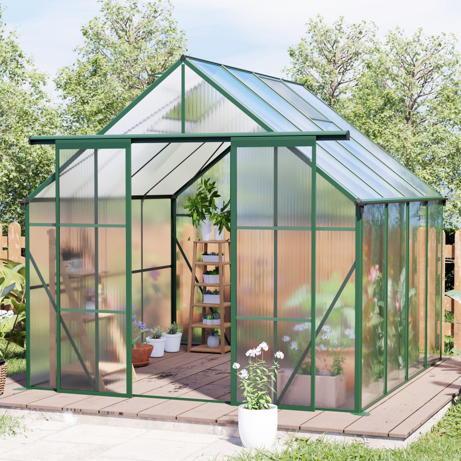 Double Door Polycarbonate house Raised Base And Anchor Aluminum Heavy Duty Walk In houses For Outdoor Backyard In All Season