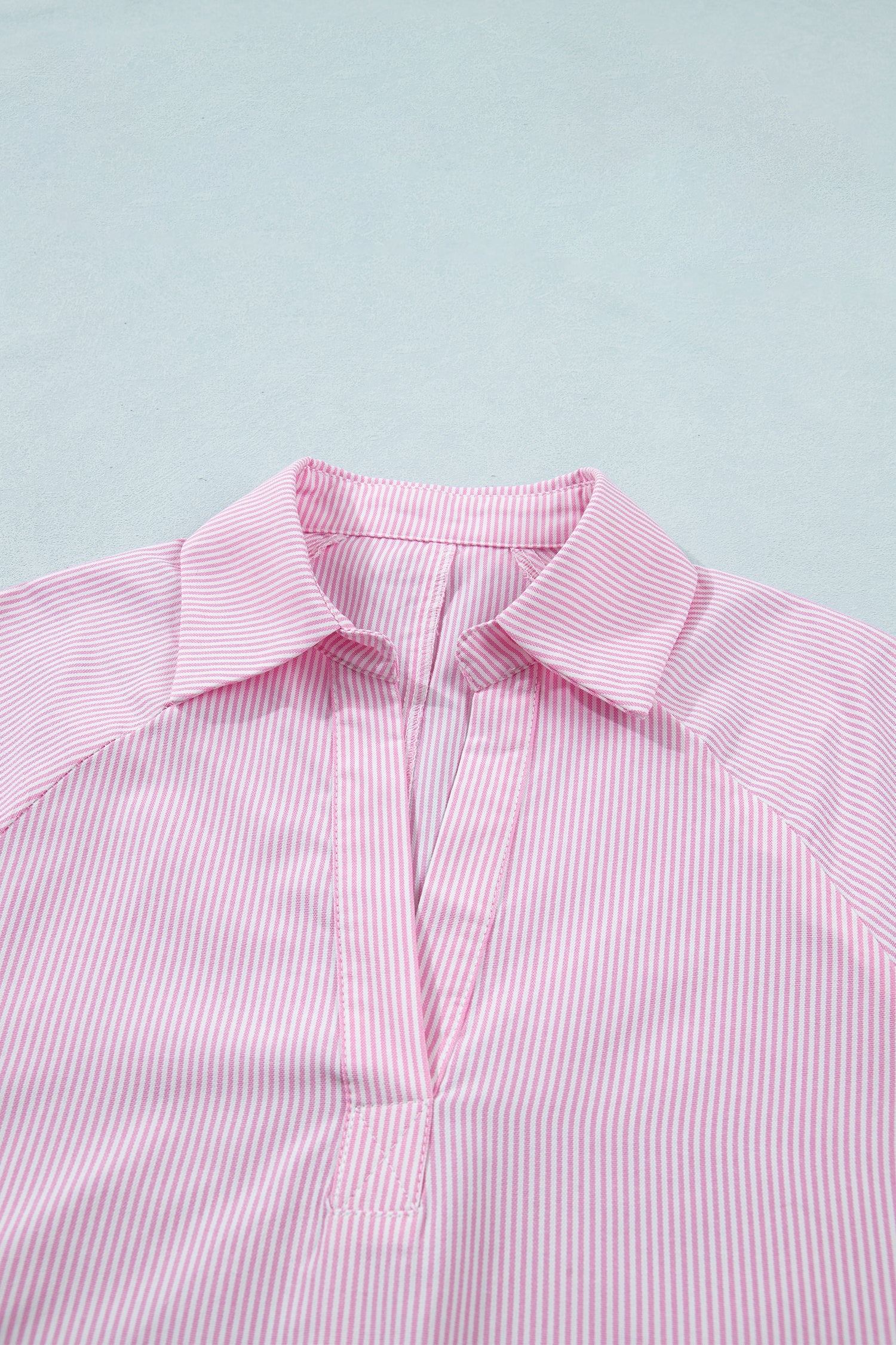 Stripe Tied Short Sleeve Collared Blouse