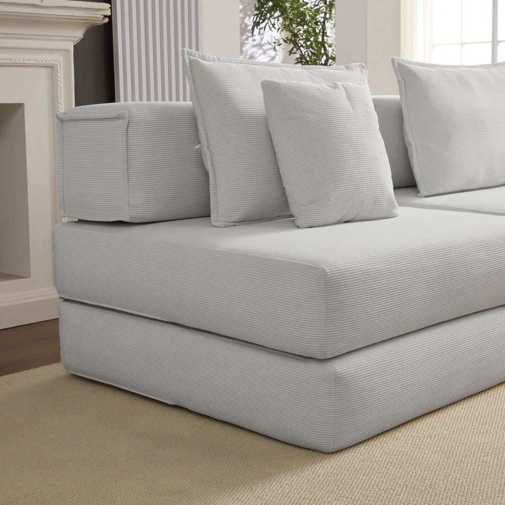 Oversized Upholstered Sectional Sofa Couch Set, Modular 118.2 ' L Shaped Floor Living Room Sofa Set With 6 Pillows, DIY Combination Sofa Couch for living rooms, apartments,bedrooms, White