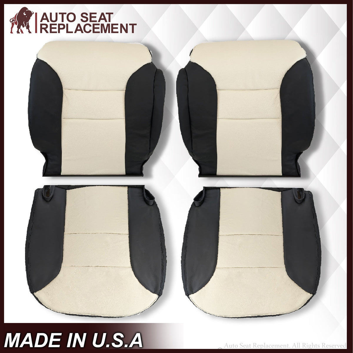 1995-1999 Chevy Tahoe Suburban Silverado Seat Cover in White and Black Choose: Leather or Vinyl