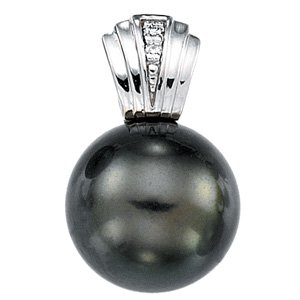 14K White Gold Cultured Gray Tahitian Pearl & .01 CTW Natural Diamond Pendant
