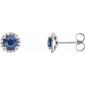 Platinum 4 mm Natural Blue Sapphire & 1/10 CTW Natural Diamond Earrings