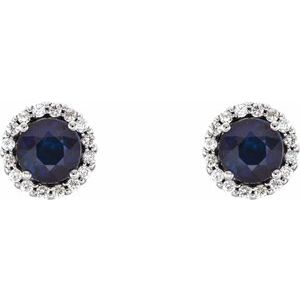 Platinum 4 mm Natural Blue Sapphire & 1/10 CTW Natural Diamond Earrings – image 2
