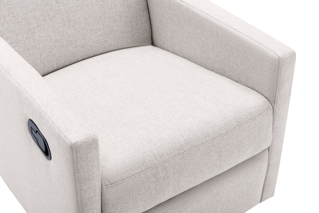 Modern Upholstered Rocker Nursery Chair with Plush Seating, Tan Linen, Swivel Recliner