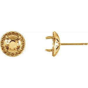 18K Yellow Gold 5.5 mm Round Halo-Style Earring Mounting