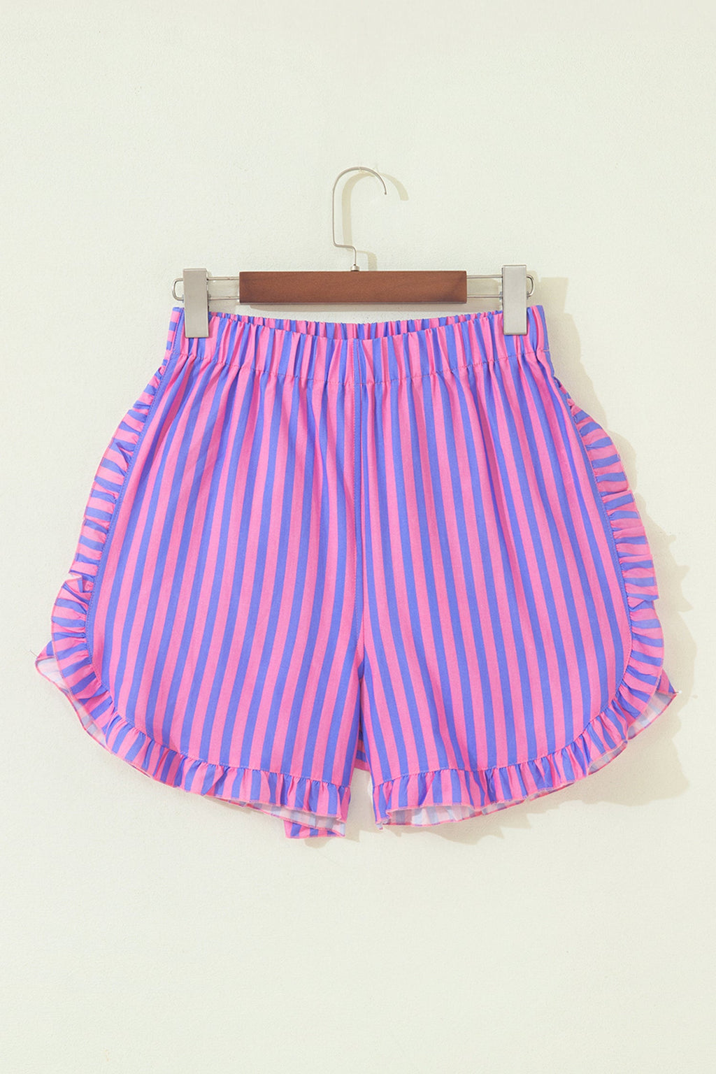 Stripe Ruffle Trim Elastic Waist Shorts