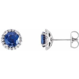 Sterling Silver 3.5 mm Lab-Grown Blue Sapphire & 1/10 CTW Natural Diamond Earrings