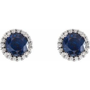 14K White Gold 4 mm Lab-Grown Blue Sapphire & 1/10 CTW Natural Diamond Earrings – image 2