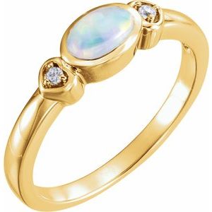 14K Yellow Gold Natural White Opal & .03 CTW Natural Diamond Ring