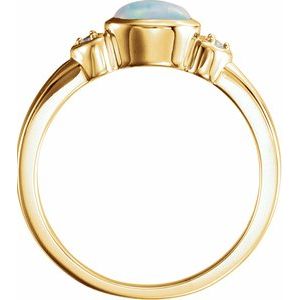 14K Yellow Gold Natural White Opal & .03 CTW Natural Diamond Ring